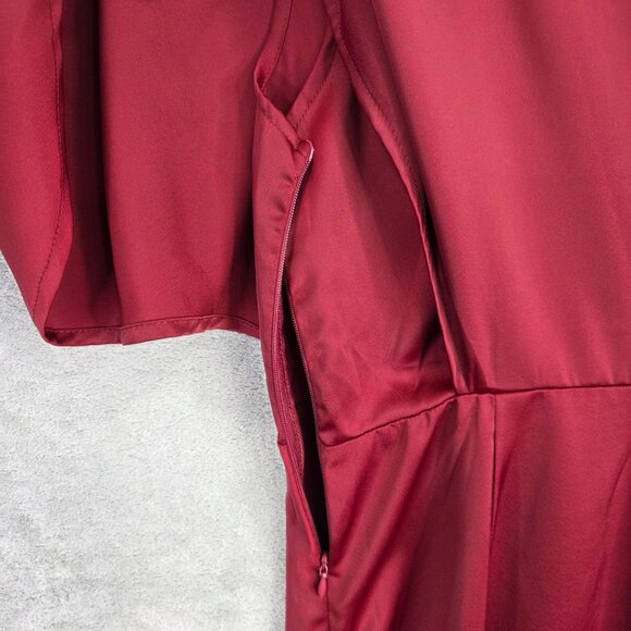 Womens Cupshe Burgundy One-Shoulder Satin Dress Side Zip 100% Polyester Size M - Picture 2 of 9